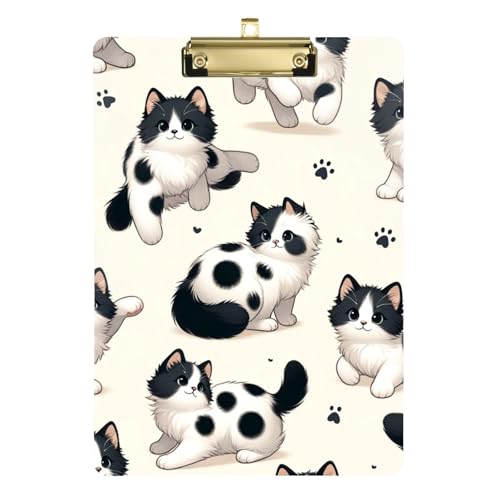 Schöne weiße schwarze Katzen-Acryl-Klemmbrett mit Metallclip, Standard-A4-Größe, 31,8 x 22,9 cm, Klemmbretter für Krankenschwestern, Studenten, Lehrer, Frauen, Männer, Klassenzimmer, Büro von Mnsruu