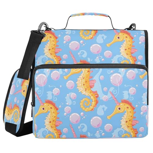 Seepferdchen-Ringbuchtasche mit Reißverschluss, mit Griff, Schultergurt, 3-Ringbuch, Organizer für Schule, Arbeit, Büro von Mnsruu