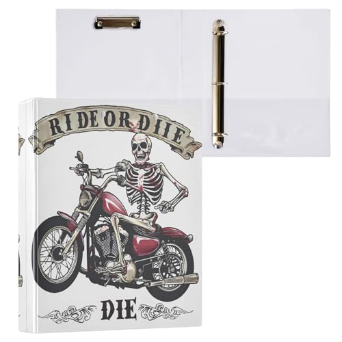 Skelett Reiten Motorrad 3-Ring-Ordner mit Klemmbrett Aktenordner für Büro Schule mit Tasche Skelett Reiten Motorrad 3-Ring-Ordner mit Klemmbrett Aktenordner für Büro Schule mit Tasche von Mnsruu