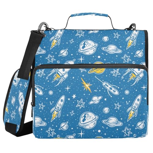 Star and Space Bindertasche mit Reißverschluss, mit Griff, Schultergurt, 3-Ringbuch, Organizer für Schule, Arbeit, Büro, Blau Star and Space Bindertasche mit Reißverschluss, mit Griff, Schultergurt, 3-Ringbuch, Organizer für Schule, Arbeit, Büro, Blau von Mnsruu