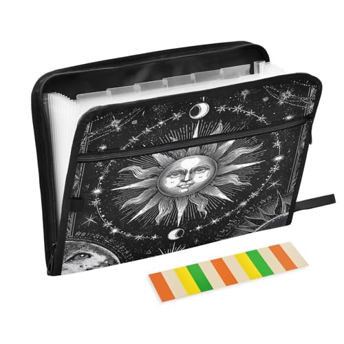 Sun Face Star Fächermappe mit 13 Fächern, Fächermappe mit Vordertasche, tragbare Business-Aktenaufbewahrung, Dokumenten-Organizer, Ordner mit Reißverschluss von Mnsruu