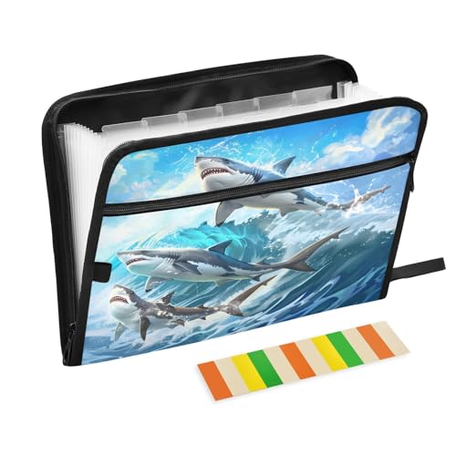 Three Beautiful Sharks Jumped Over The Waves 13 Pocket File Organizer Expanding File Folder with Front Pouch Portable Business Fire Storage Document Organizer Folder with Zipper Three Beautiful Sharks Jumped Over The Waves 13 Pocket File Organizer Expanding File Folder with Front Pouch Portable Business Fire Storage Document Organizer Folder with Zipper von Mnsruu