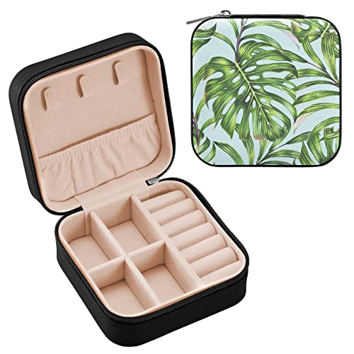 Tropische Monstera-Blatt-Schmuckschatulle für Halsketten, Ring, Aufbewahrungs-Organizer, Mini-Schmucketui, Ohrringe, Leder, Schmuck, Reise-Organizer für Frauen, Mädchen, Freundin, Ehefrau, Geschenk von Mnsruu