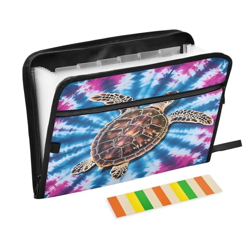 Turtle Tie Dye Turtle Aktenordner mit 13 Fächern, Fächermappe mit Vordertasche, tragbare Business-Aktenaufbewahrung, Dokumenten-Organizer, Ordner mit Reißverschluss von Mnsruu