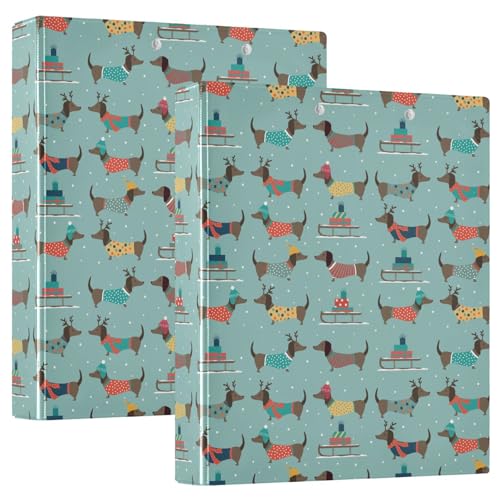 Weihnachtsdackel, blau, 3 D-Ringordner, A4, 2 Stück mit 200 Blatt, für Kinder, Schulbedarf, Damen, Herren, Büro von Mnsruu
