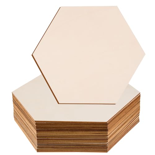 MoDooris Unlackierte sechseckige Holzausschnitte in sechseckiger Form, 2,5 mm dick, natürliche sechseckige Holzscheiben mit Klebepunkten für Heimwerker, Basteln, Malerei, Zuhause, Wand von MoDooris