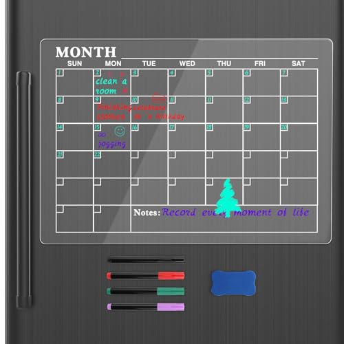MoKo Magnetischer Wochenplaner Abwischbar für Kühlschrank, 42,5cm x 30cm Wochenplaner Monat Planer Whiteboard mit 4 Farbigen Markern 1 Radiergummi für Menüplanung & Einkaufsliste, Klar von MoKo