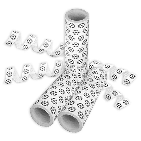 Fußball-Luftschlangen 1 Rolle, weiß mit kleinen schwarzen Fußbällen von MoRoS Onlinehandel OG