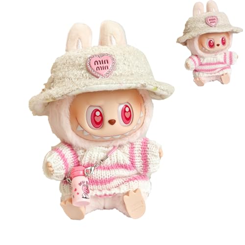 Moamemay Labubu Bekleidung für 17cm Plush, Mini Kuscheltier Puppen Kleidung Outfit nur Bekleidungs zubehör für 17cm Labubu Plüsch Pullover Hoodie Bekleidung DIY Kinder Geschenke (I) von Moamemay