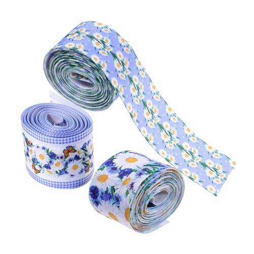 3 Rollen Daisy Floral Satin Ribbon Geschenkband für Diy Verpackungen für Hochzeiten Blumensträuße und Kreative Bastelprojekte von Mobestech