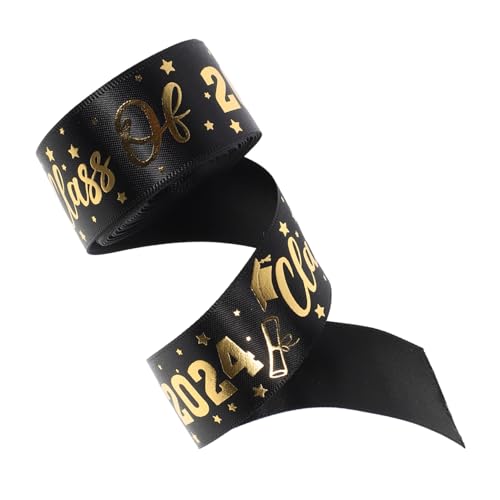 Mobestech 1 Rolle DIY Geschenkbänder für Abschlussfeiern Schwarzes Geschenkband mit Goldprägung Yards für Dekorationen Bastelarbeiten und Geschenkverpackungen von Mobestech