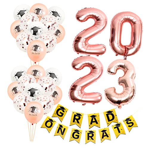 Mobestech 1 Satz Ballons Der Abschlusssaison Abschlussfeier Dekorationen 2023 Abschlussballons Pastell Groß Heliumballon-kit Willkommen Party Mädchen Aluminiumfolie Rose Gold von Mobestech