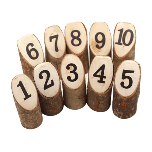 Mobestech 10 Stück Teiliges Rustikales Holzscheit Tischnummernhalter mit Nummerndruck Wiederverwendbar Naturbelassen mit Rinde Einzigartig im Design für Hochzeits Partydekorationen von Mobestech
