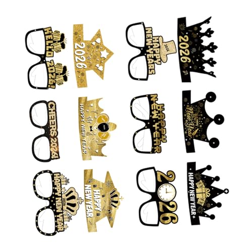 Mobestech 12 Stück Teiliges Silvester Partybrillen und Hüte in Schwarz-gold Glitzernde Papier-brillen und Kopfschmuck Fotofreundliche Neujahrsdekoration für Erwachsene und Jugendliche von Mobestech