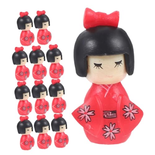 Mobestech 12-teiliges Set Kimono-puppenschmuck Mädchen Miniatur Realistisch Kimono-Puppe Für Den Innenbereich Asiatische Puppen Japanische Souvenirs Rot Plastik von Mobestech
