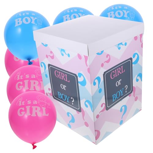 Mobestech 1Satz Geschlechts Enthüllungsbox mit Luftballons DIY Partydekoration für Gender Reveal Fragezeichen Box und Blaue Ballons für Babyparty von Mobestech
