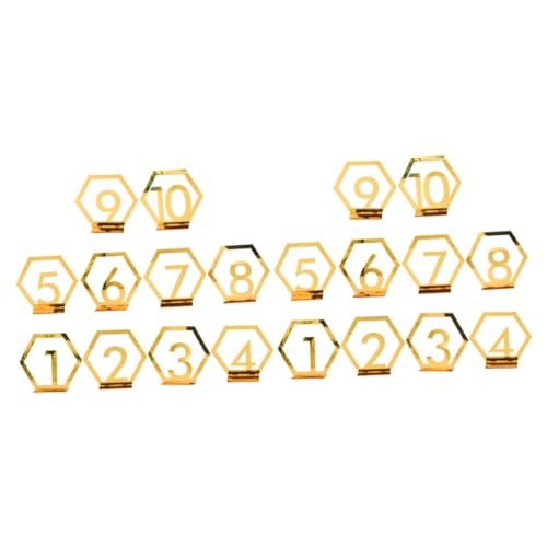 Mobestech 2 Sätze Teiliges Tischnummernschilder Aus Gold Für Hochzeiten Und Veranstaltungen Stabiler Tischkartenhalter Für Restaurant Und Empfangsdekoration Nummern 10 Stück * 2 von Mobestech