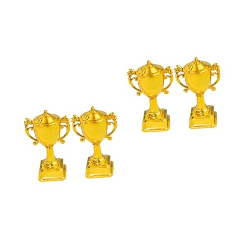 Mobestech 2 Sätze Trophäendekoration Funkeln Klein Kuchen Mini-trophäenbecher Name Tortenaufsatz Hochzeit Winziger Pokal Party -trophäen Teilnahmetrophäe Lustig Plastik Golden 2 Stücke * 2 von Mobestech