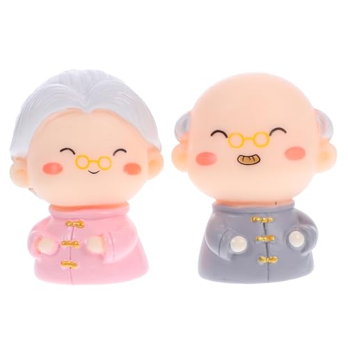 Mobestech 2 Stück Kuchendekoration Großeltern Figur Jubiläumsfigur Großeltern Dekorationen Mini-Paar-Statue Miniaturfigur älteres paar figur Hochzeitstortedekoration Harz Rosa von Mobestech