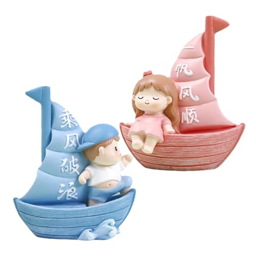Mobestech 2 Stück Segelboot Figurine mit Jungen Resin für Kindergeburtstag Hochzeit Party Kreative Boot Dekorationen von Mobestech