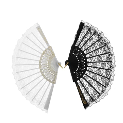 Mobestech 2 Stück Teiliges Chinesischer Stil mit Spitze Eleganter Handfächer für Tanzaufführungen Dekoration Sommer Hochzeitsfeier von Mobestech
