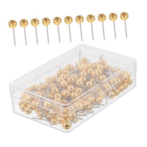Mobestech 200 Stück Dekorative Gemälde Feste Nadel dekorative Reißzwecken runde Kugel-Druckstifte Karte Reißnägel Kopfstifte aus Kunststoff Nähnadeln gerade Quiltnadeln Nähzubehör Abs Golden von Mobestech