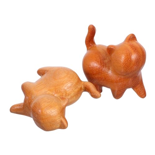 Mobestech 2stücke Holz Katzenfigur Handgeschnitzte Mini Katze Statue Sammlerstück Tierornament Für Schreibtisch Regal Tisch Heimdekoration von Mobestech