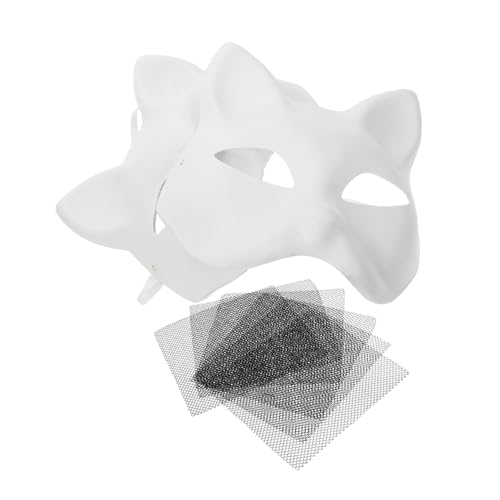 Mobestech 3 Sets Katzengesichtsmaske Papier Katzenmasken Blanko Katzenmasken DIY Katzenmaske Katzenmasken Zum Bemalen Netzstoff von Mobestech