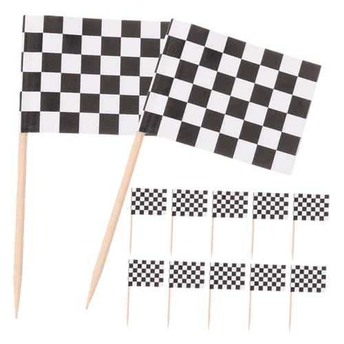 Mobestech 360 Stück Karierte Mini Rennflaggen Zahnstocher Cupcake Topper Kleine Dekofähnchen Klassisch für Rennparty Kindergeburtstag Bbq Piknik und Sportveranstaltungen von Mobestech
