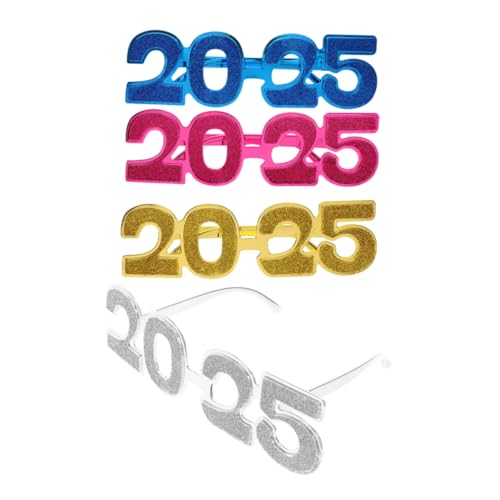 Mobestech 4 Stück Pulvergläser elektroplierend Party 2025 Brille Glücklich bunt Trinken Neujahrsbrille Kostümzubehör für das neue Jahr Performance-Requisiten Zahlenbrille Stk von Mobestech