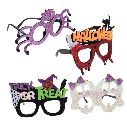 Mobestech 4 Stück Teiliges Halloween Brillen für Papierbrillen mit Kreativen Designs mit Schleife Blutige Kürbis mit Hexenhut Große für Partys und Fotoshooting von Mobestech