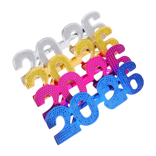 Mobestech 4 Stück Teiliges Year Brillenset mit Glitzerfinish Leichte Bequeme Partybrillen für Silvester Abschlussfeier und Farbenfrohe Zahlenbrillen für Festliche von Mobestech