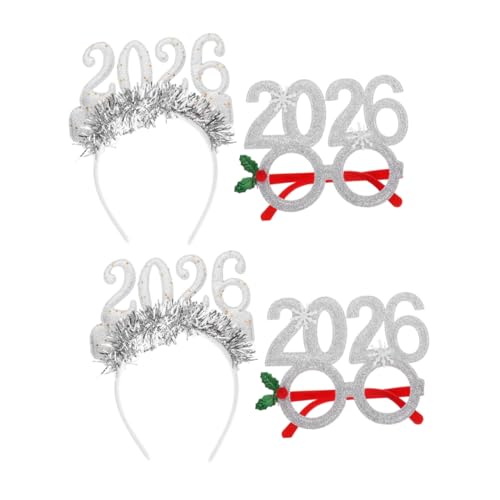 Mobestech 4stücke Teiliges Neujahrs-kopfbänder Und Gläser Funkelnde Neujahrs-party-kopfbänder Mit Glitzer Für Weihnachtsfeier Und Feiertagsaccessoires von Mobestech