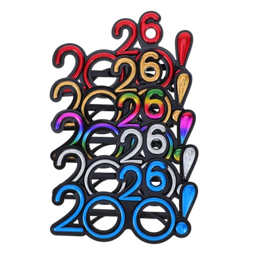 Mobestech 5 Teilige Neujahrsbrillen Lustige Brillen Aus Kunststoff Mit Der Zahl 2026 Für Silvester Abschlussfeiern Foto Requisiten Feier Zubehör von Mobestech