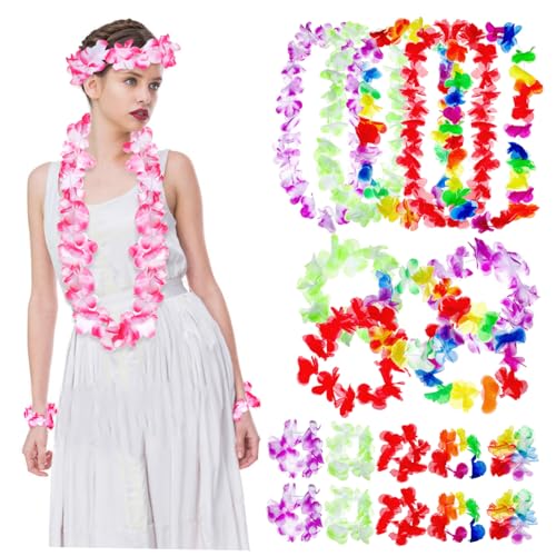 Mobestech Hawaii Lei Satz für Luau Partys Halskette und Armbänder Tropische Girlande für Strand und Themenfeiern Bequem und für Hochzeiten und Festivals von Mobestech