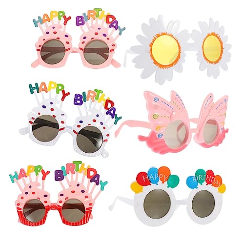 Mobestech 6 Stück Lustige Geburtstagsbrillen Partybrille für Fotos Zufällige Designs Wiederverwendbar Bunte Accessoires für Geburtstagsfeiern und Karneval von Mobestech