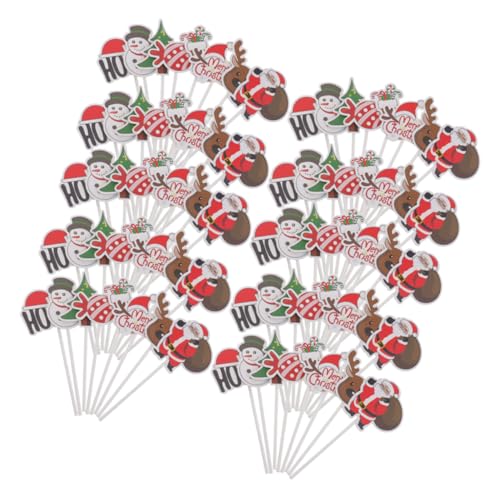 Mobestech 80 Stück Add-ons Für Weihnachtskuchen Weihnachtszahnstocher Für Vorspeisen Santa Claus Cake Topper Cupcake-topper Für Das Neue Jahr Schneemann-pick Papier von Mobestech