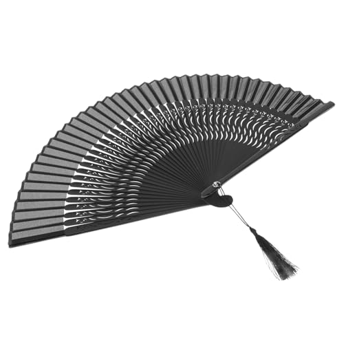 Mobestech Faltbarer Chinesischer Handfächer Quaste Schwarzer Tanzfächer aus Stabilem Material Handlicher Faltventilator für Sommer Party Dekoration und Cosplay von Mobestech