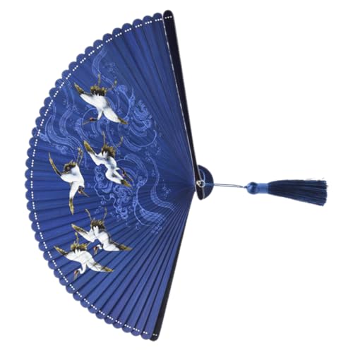Mobestech Faltbarer Handfächer aus im Chinesischen Vintage Stil Tragbarer Fächer mit Kranichdruck für Tanzaufführungen Cosplay Wanddekoration von Mobestech