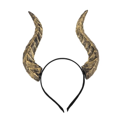 Mobestech Goldener Teufelshörner Haarreif Halloween Kopfband mit Geschwungenen Hörnern Gothic Kostüm Party Kopfschmuck für Damen und Herren Stilvoller Dämonen Look für Cosplay und Karneval von Mobestech