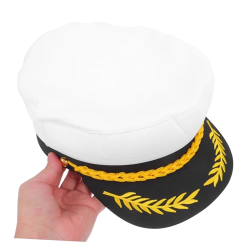 Mobestech Klassische Matrosenmütze Weiß Retro Kapitänsmütze Flach Top Atmungsaktiv Unisex Segelboot Kostüm Accessoire Für Karneval Cosplay Party von Mobestech