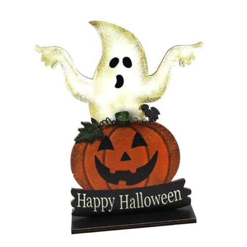 Mobestech Kreative Halloween Deko Holzfigur Kürbis Geist Tischdekoration Halloween Party Ornament Sicher und Verarbeitet für Drinnen und Draußen von Mobestech
