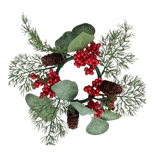 Mobestech Künstliche Kerzengirlande Kranz Mittelstücke Weihnachtskränze für den Küchenschrank Kerze für klein Tisch Rot Tannenzapfen-Ornamente Sternengirlande Pe (Kunststoff) von Mobestech