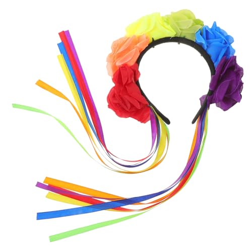Mobestech Lgbt Regenbogen Blumen Haarband mit Bändern Dekoratives Kopfschmuck für Pride Events Themenpartys und Foto Requisiten Einzigartiges Design für Damen und Mädchen von Mobestech