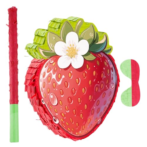 Mobestech Rote Erdbeer-piñata mit Stock und Augenbinde Bunte Papierkonfetti Robuste Pappkarton-dekoration für Cinco De Mayo und Sommer Geburtstagspartys Vielseitiges Partyspiel-zubehör von Mobestech