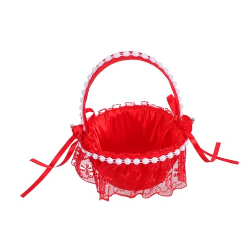 Mobestech Rotes Blumenmädchen-körbchen mit Schleife Perlenhenkel und Spitze Vielseitig Einsetzbarer Hochzeit-blumenkorb für Romantische Gartenzeremonien und Festliche Hochzeitsdekoration Mobestech Rotes Blumenmädchen-körbchen mit Schleife Perlenhenkel und Spitze Vielseitig Einsetzbarer Hochzeit-blumenkorb für Romantische Gartenzeremonien und Festliche Hochzeitsdekoration von Mobestech