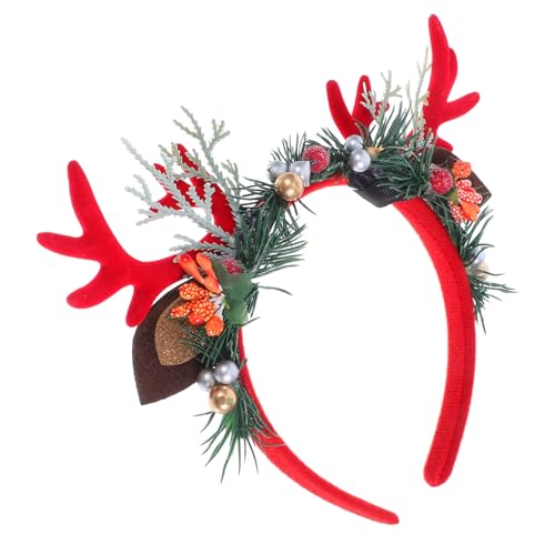 Mobestech Rotes Rentier-geweih Haarband Weihnachtliches Cosplay-haarreif mit Süßen Tierohren Vielseitiges Weihnachtsaccessoire für Festliche Partydekoration von Mobestech