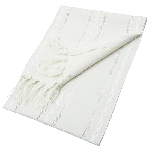 Mobestech Rustikaler Tischläufer mit Quasten Baumwoll Leinen Material Dekoratives Landhausstil Tischband für Esszimmer Kaffeetisch Party und Festliche Tischdeko von Mobestech