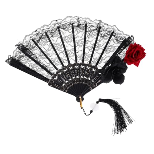 Mobestech Schwarzer Spitzenfächer mit Quaste Faltbarer Viktorianischer Handfächer für Halloween Gothic Lolita Cosplay Eleganter Spitzenfächer für Tanzparty und Hochzeitsdeko Mobestech Schwarzer Spitzenfächer mit Quaste Faltbarer Viktorianischer Handfächer für Halloween Gothic Lolita Cosplay Eleganter Spitzenfächer für Tanzparty und Hochzeitsdeko von Mobestech
