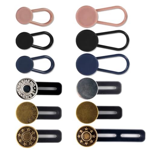12-teiliges Hosenknopfverlängerungs-Set - Flexible Taillenverlängerungen - Sofortige Erweiterung des Taillenbunds für Männer und Frauen - Keine Näharbeiten erforderlich - von Mobi Lock von Mobi Lock